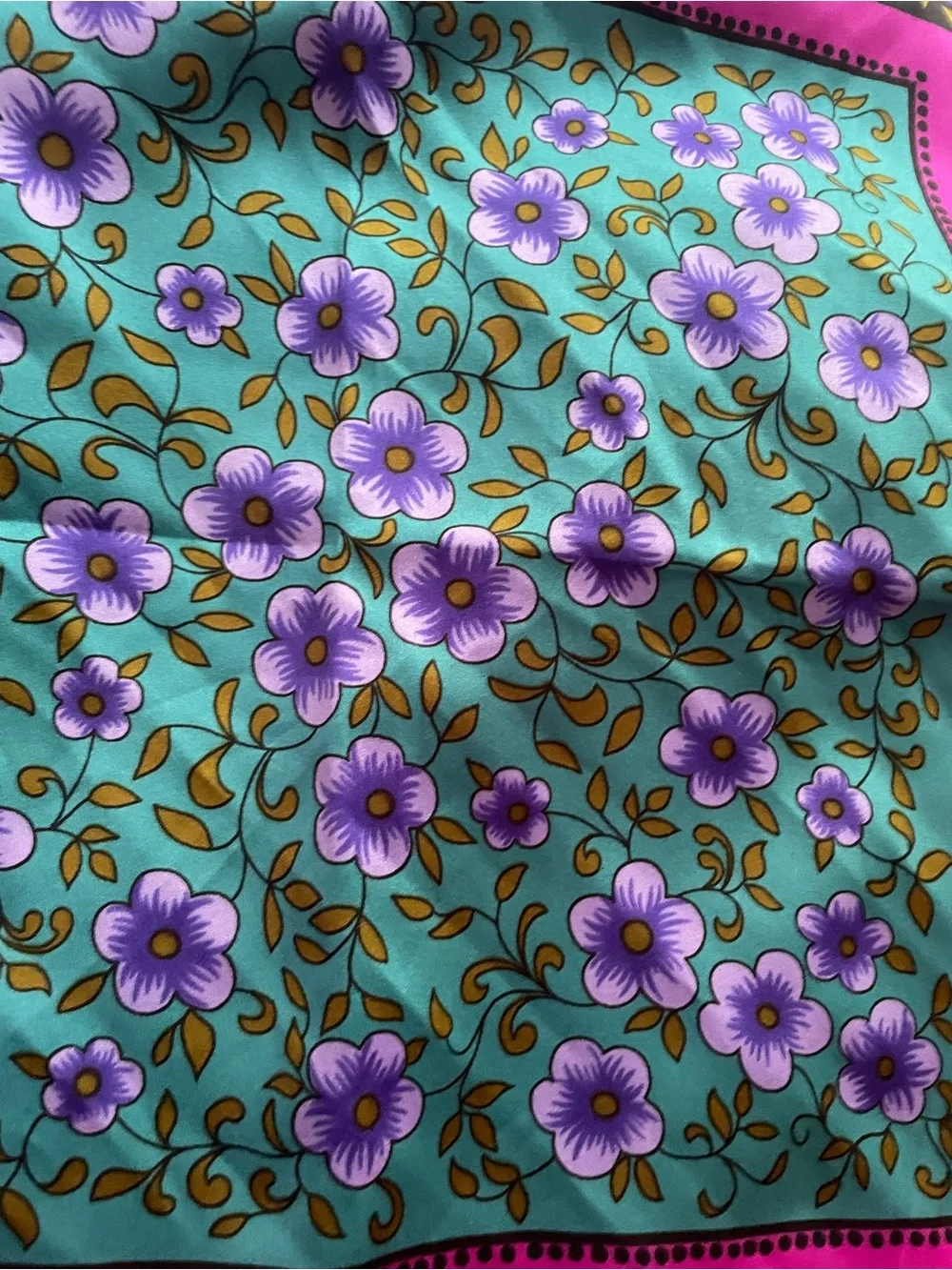 Square Purple Magenta Floral Scarf with Border  30” x 30”